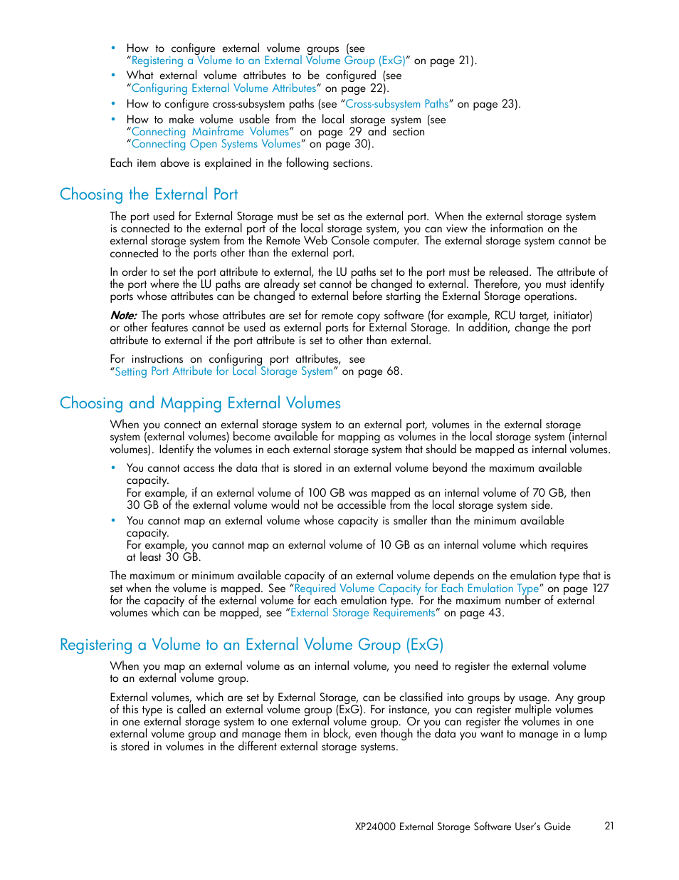 Choosing the external port, Choosing and mapping external volumes | HP XP External Storage Software User Manual | Page 21 / 138