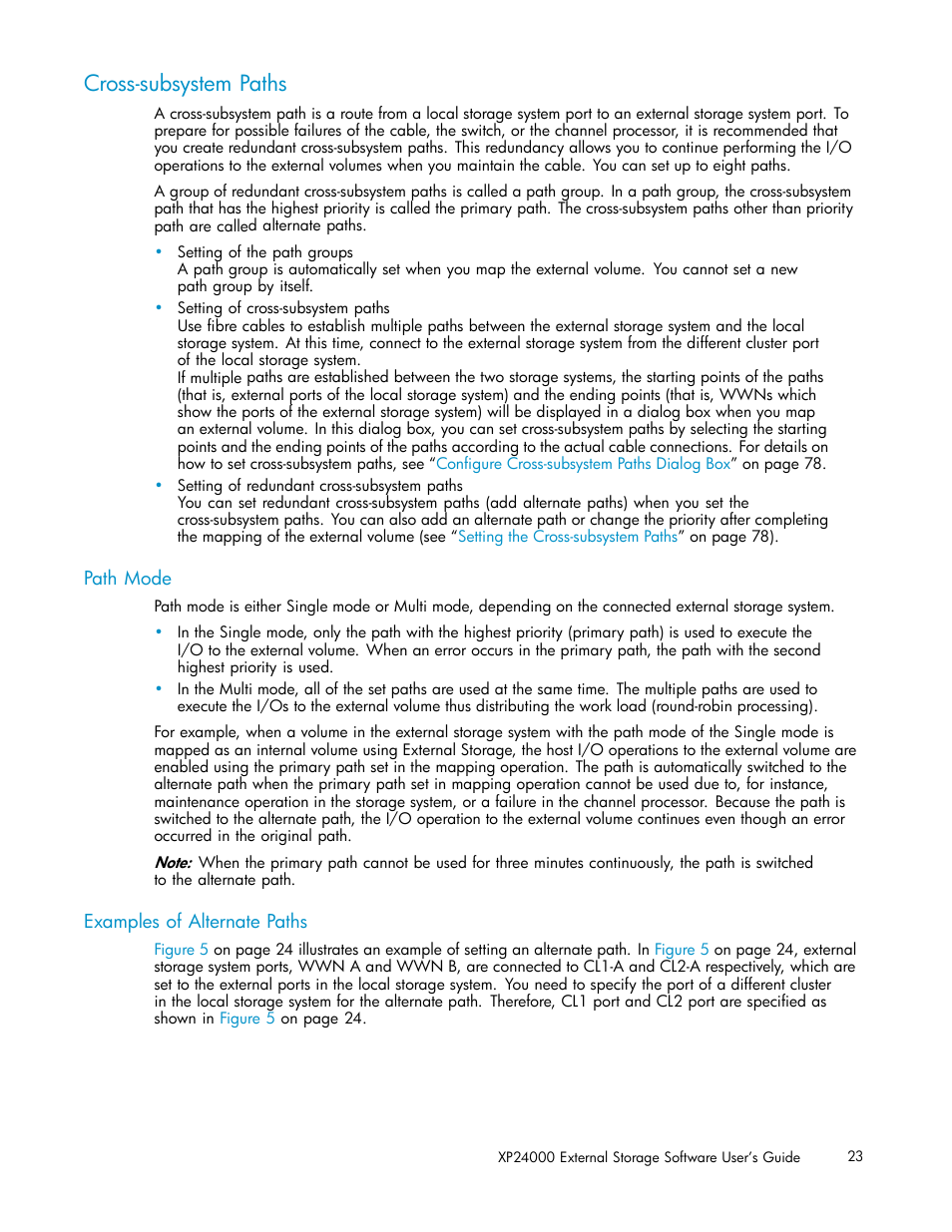 Cross-subsystem paths, Path mode, Examples of alternate paths | HP XP External Storage Software User Manual | Page 23 / 138