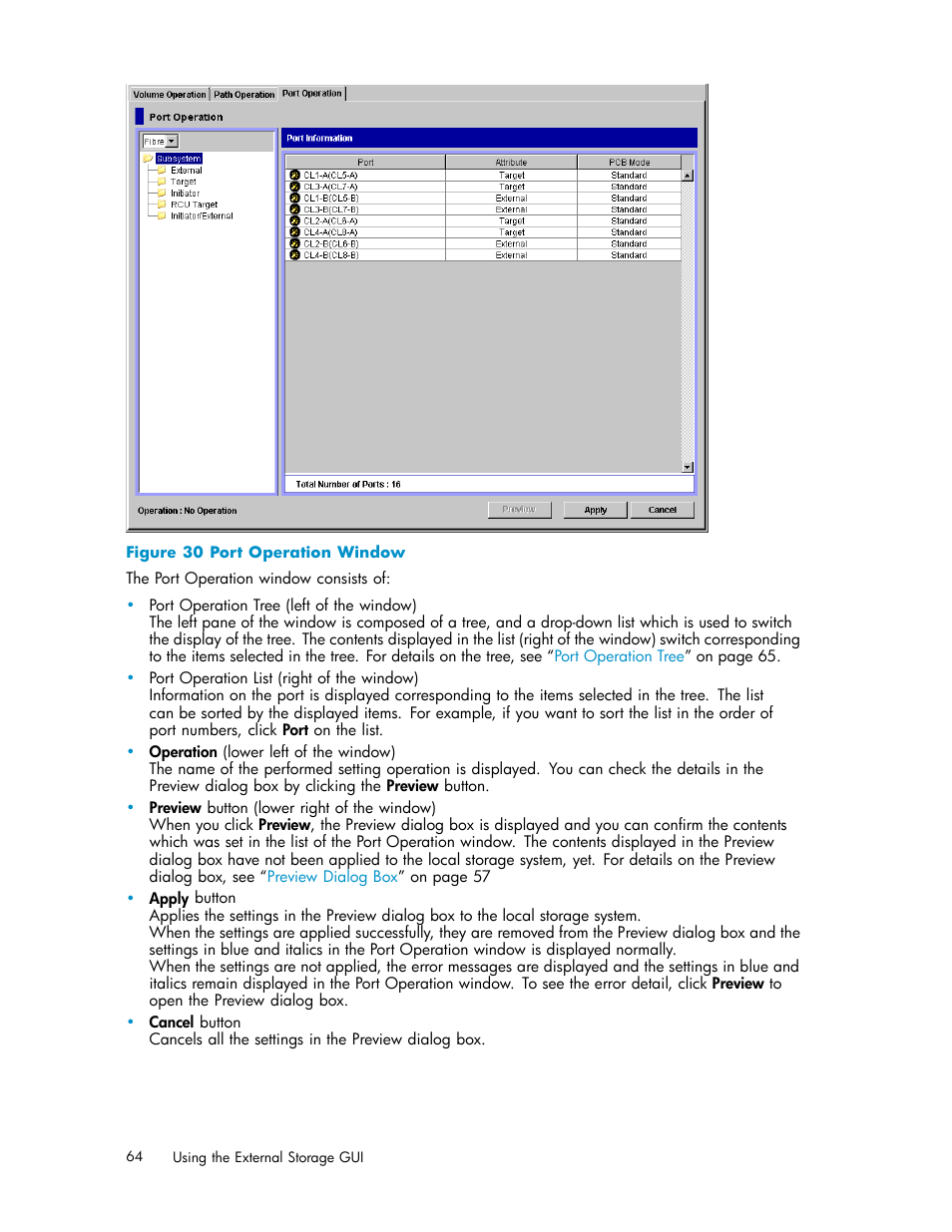 30 port operation window | HP XP External Storage Software User Manual | Page 64 / 138