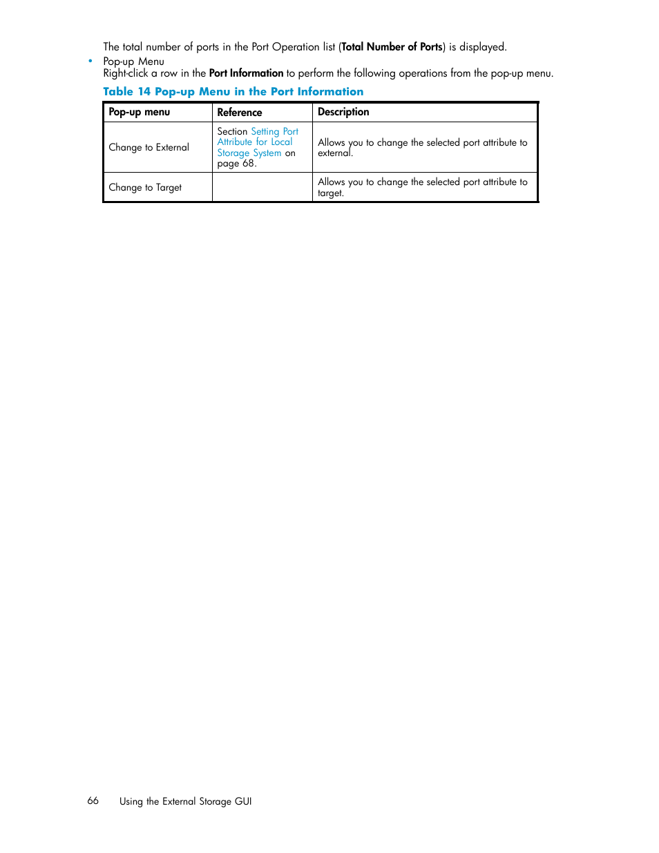 14 pop-up menu in the port information | HP XP External Storage Software User Manual | Page 66 / 138