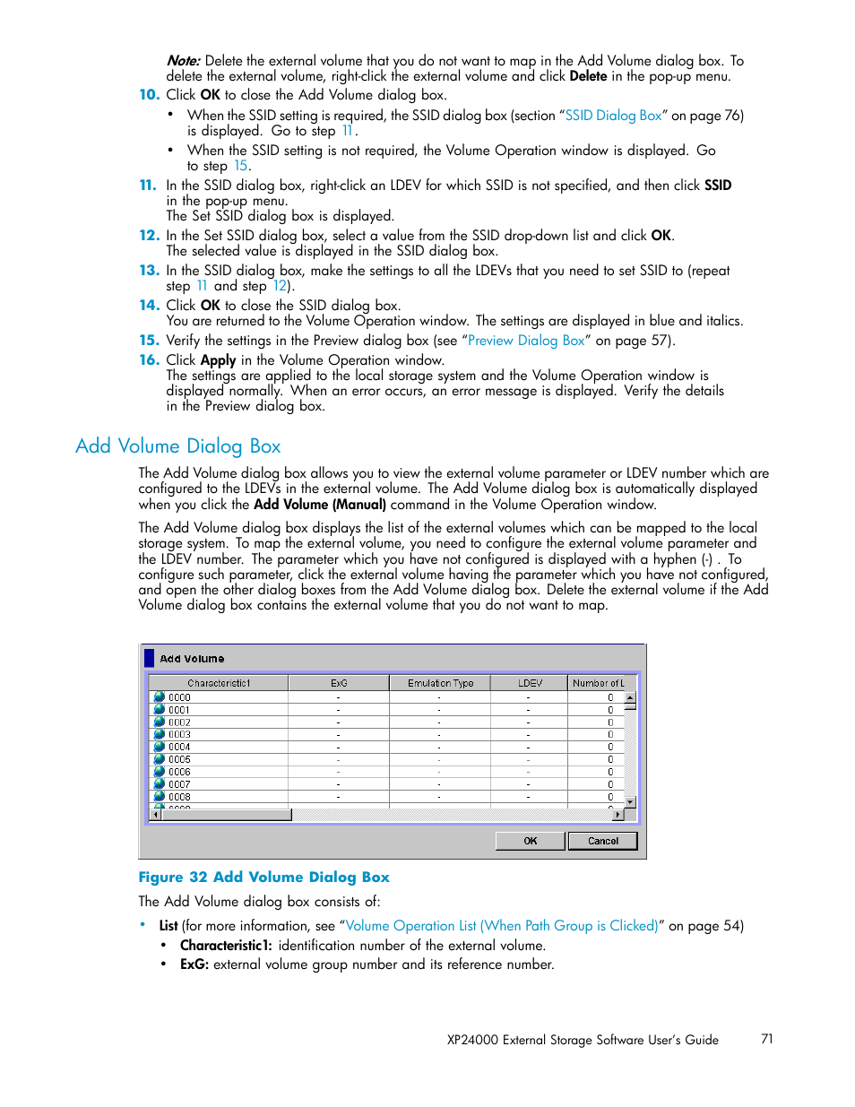 Add volume dialog box, 32 add volume dialog box | HP XP External Storage Software User Manual | Page 71 / 138