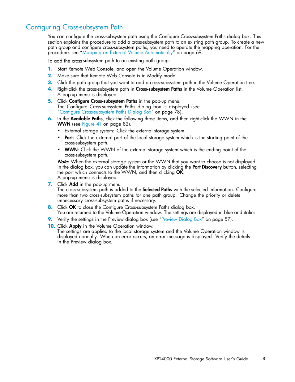 Conﬁguring cross-subsystem path, Conﬁguring, Cross-subsystem path | Ge81 | HP XP External Storage Software User Manual | Page 81 / 138