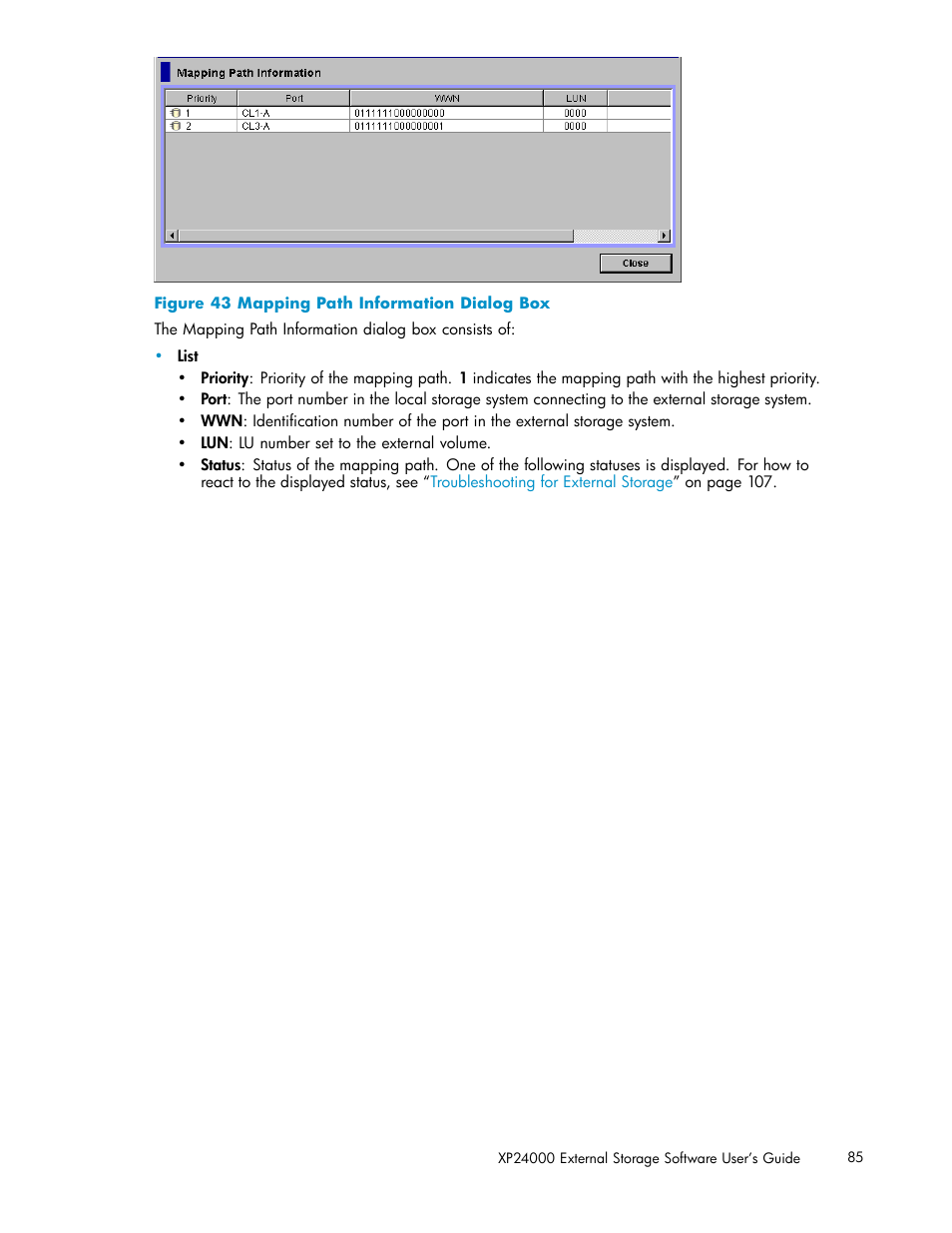 43 mapping path information dialog box | HP XP External Storage Software User Manual | Page 85 / 138