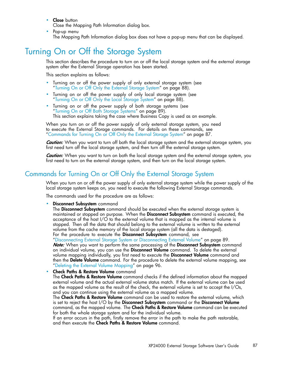 Turning on or off the storage system | HP XP External Storage Software User Manual | Page 87 / 138