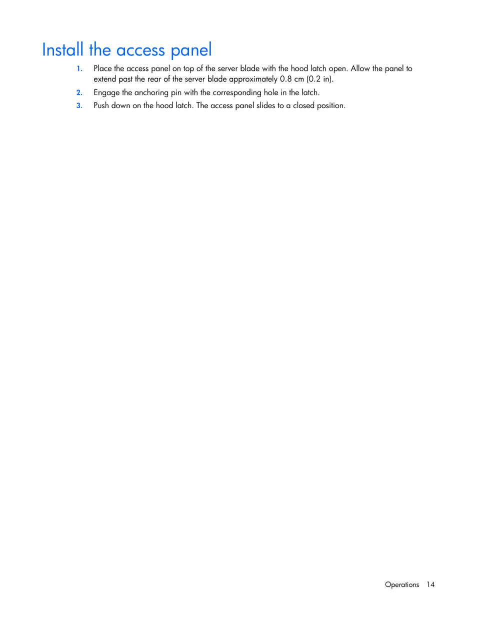 Install the access panel | HP ProLiant BL465c G5 Server-Blade User Manual | Page 14 / 92