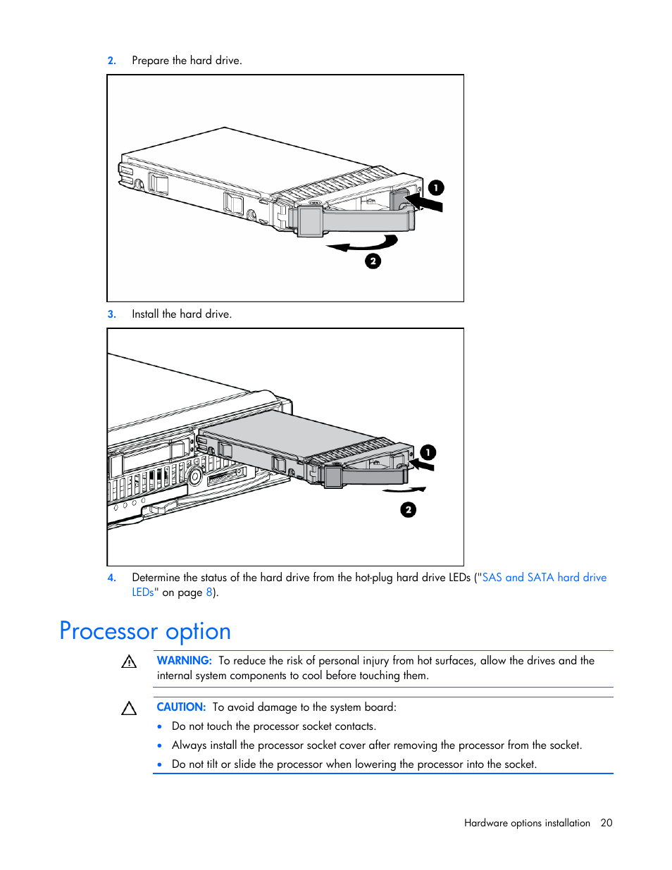 Processor option | HP ProLiant BL465c G5 Server-Blade User Manual | Page 20 / 92