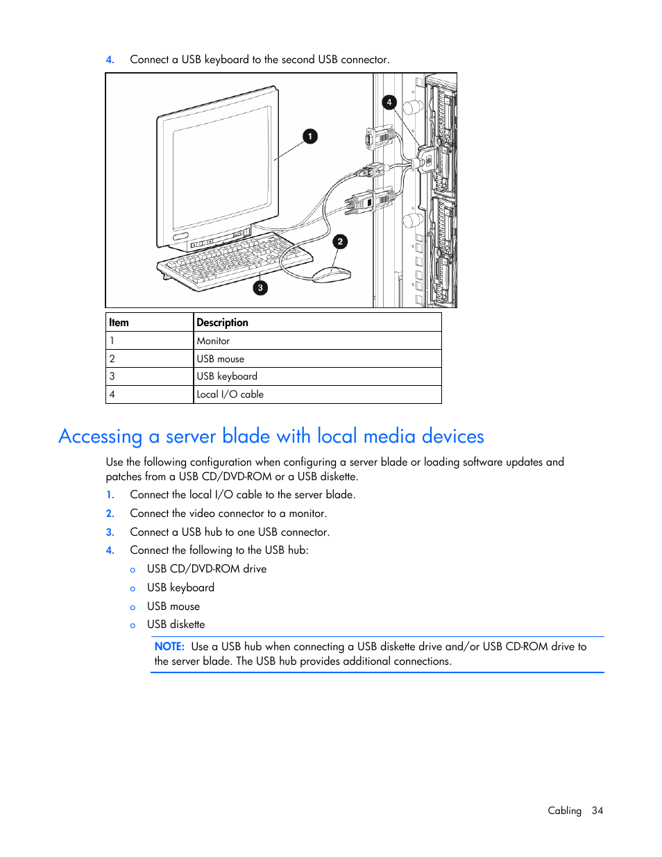 Accessing a server blade with local media devices | HP ProLiant BL465c G5 Server-Blade User Manual | Page 34 / 92
