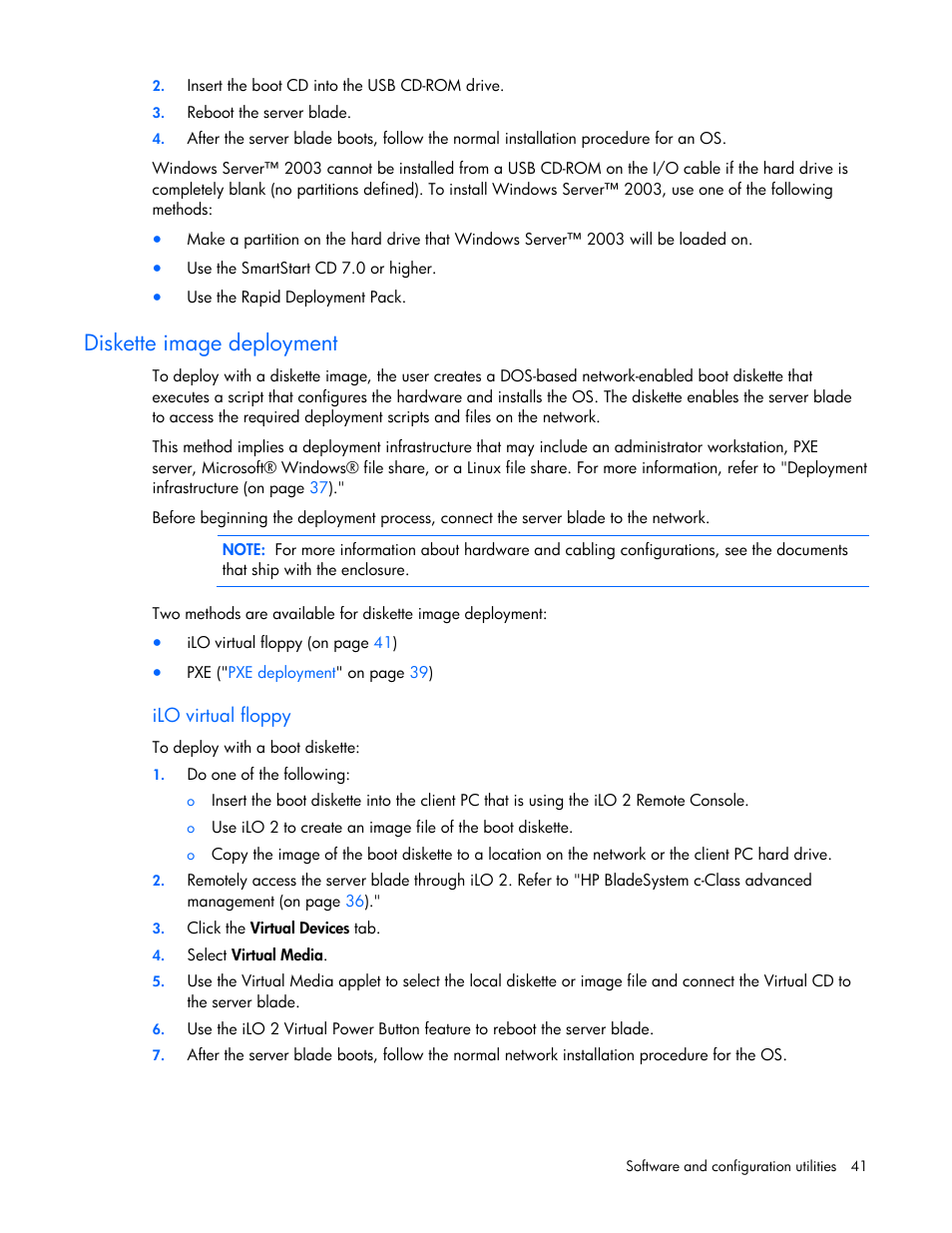 Diskette image deployment | HP ProLiant BL465c G5 Server-Blade User Manual | Page 41 / 92