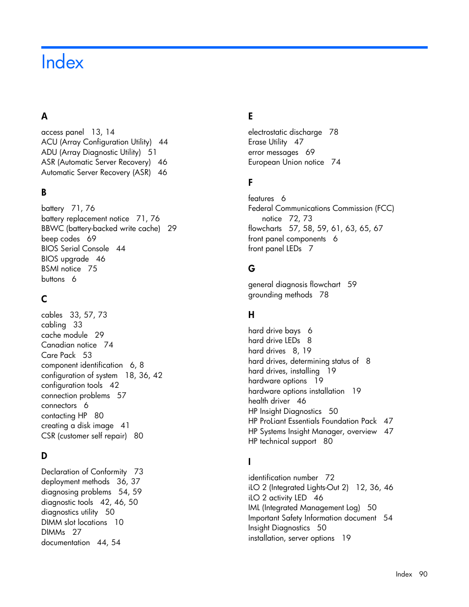 Index | HP ProLiant BL465c G5 Server-Blade User Manual | Page 90 / 92