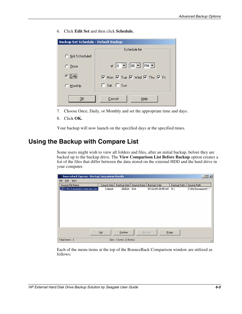 Using the backup with compare list, Using the backup with compare list -5 | HP External Backup Solution by Seagate User Manual | Page 37 / 41