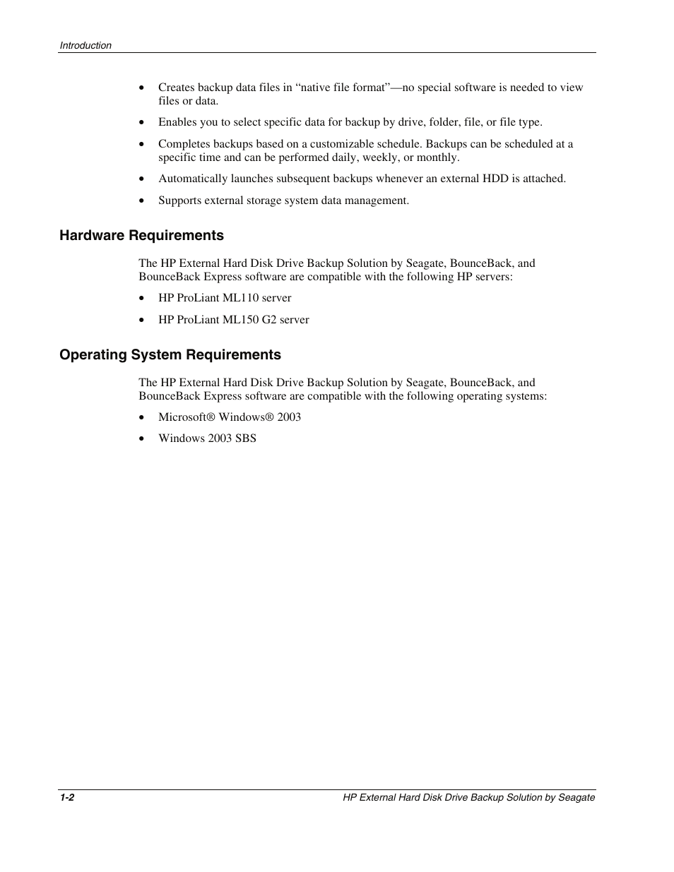 Hardware requirements, Operating system requirements, Hardware requirements -2 | Operating system requirements -2 | HP External Backup Solution by Seagate User Manual | Page 7 / 41