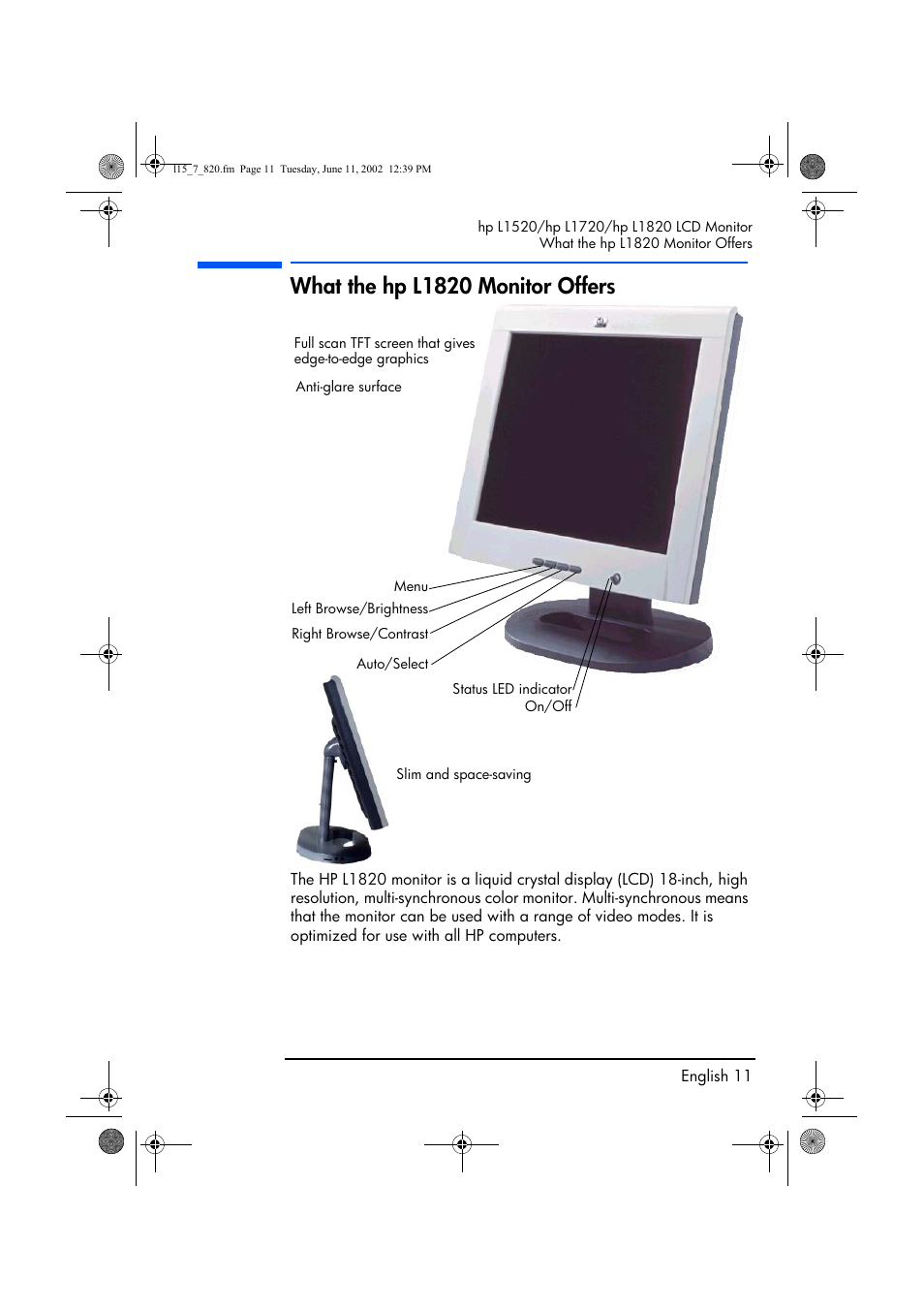 What the hp l1820 monitor offers | HP L1820 18 inch LCD Monitor User Manual | Page 12 / 57