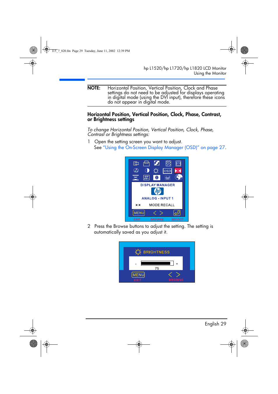 HP L1820 18 inch LCD Monitor User Manual | Page 30 / 57