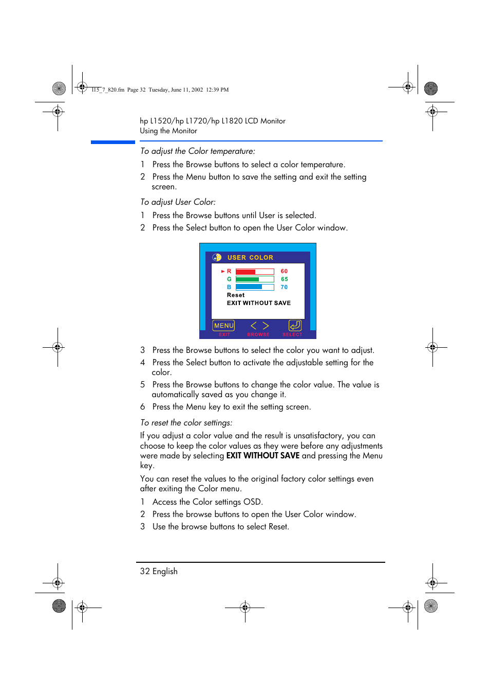 HP L1820 18 inch LCD Monitor User Manual | Page 33 / 57