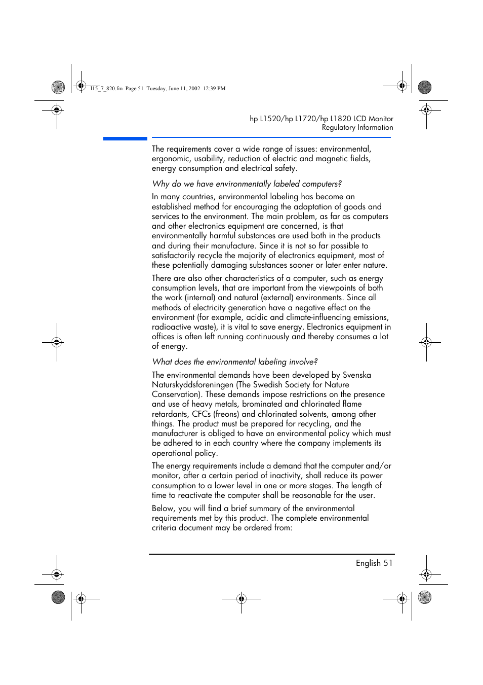 HP L1820 18 inch LCD Monitor User Manual | Page 52 / 57