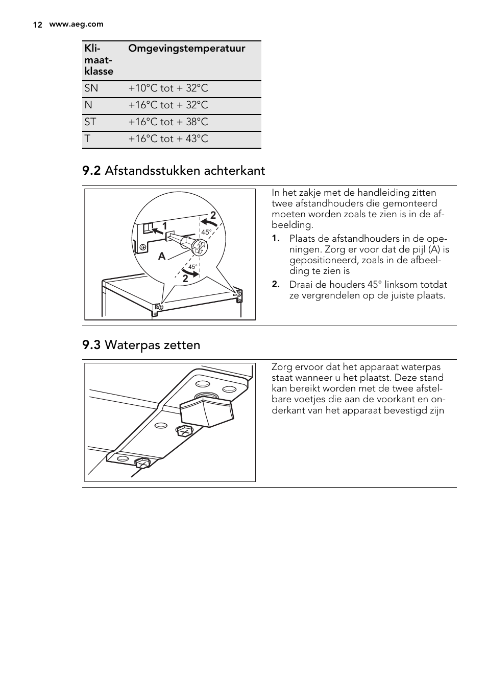 2 afstandsstukken achterkant, 3 waterpas zetten | AEG S32500KSS1 User Manual | Page 12 / 68