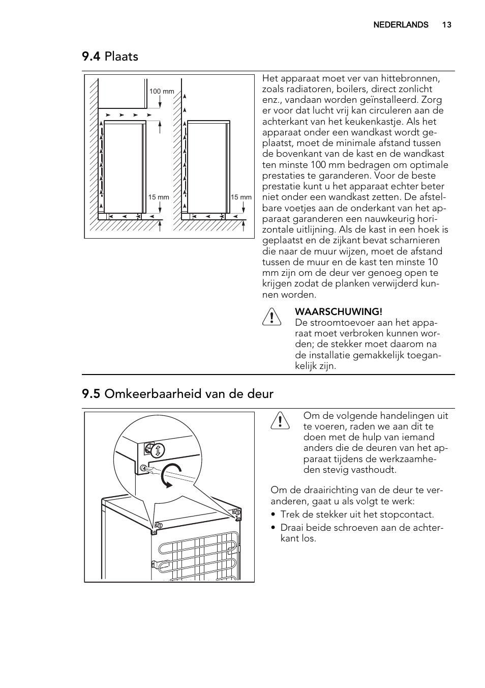 4 plaats, 5 omkeerbaarheid van de deur | AEG S32500KSS1 User Manual | Page 13 / 68