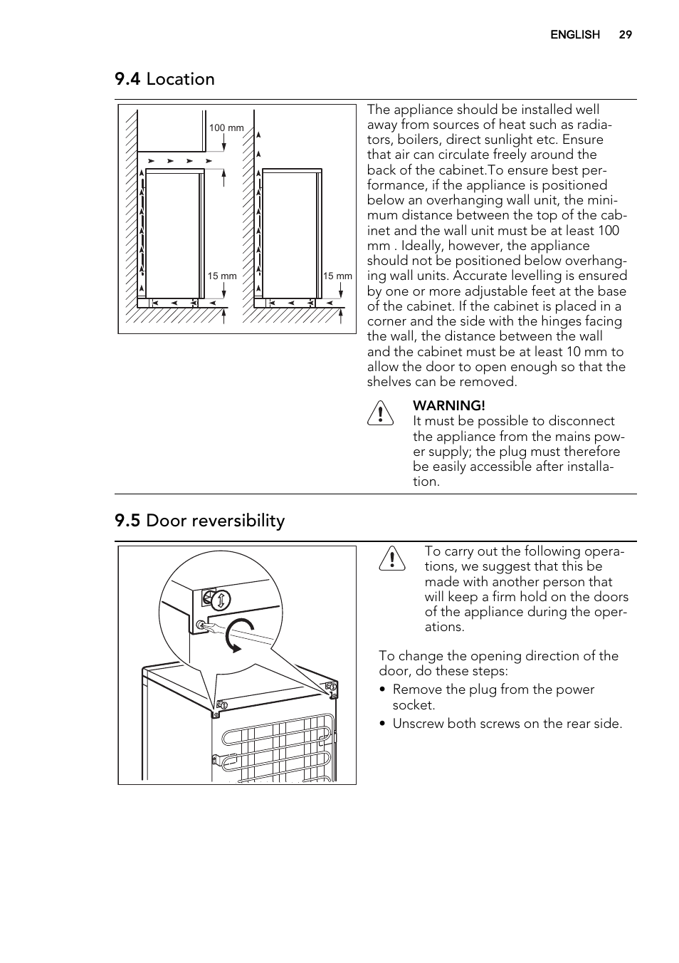 4 location, 5 door reversibility | AEG S32500KSS1 User Manual | Page 29 / 68