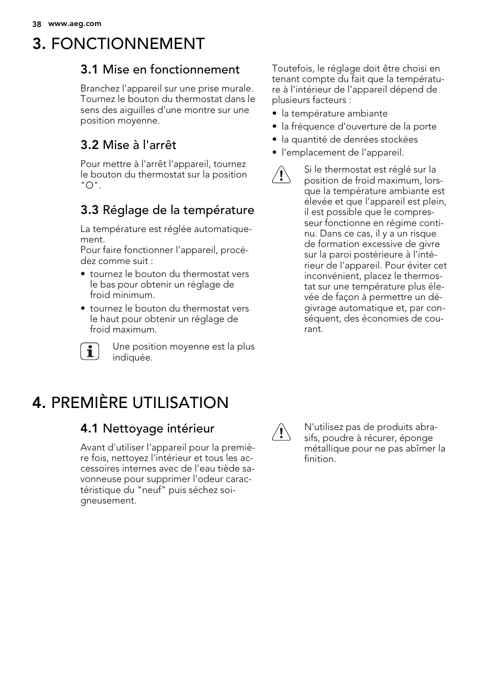 Fonctionnement, Première utilisation | AEG S32500KSS1 User Manual | Page 38 / 68