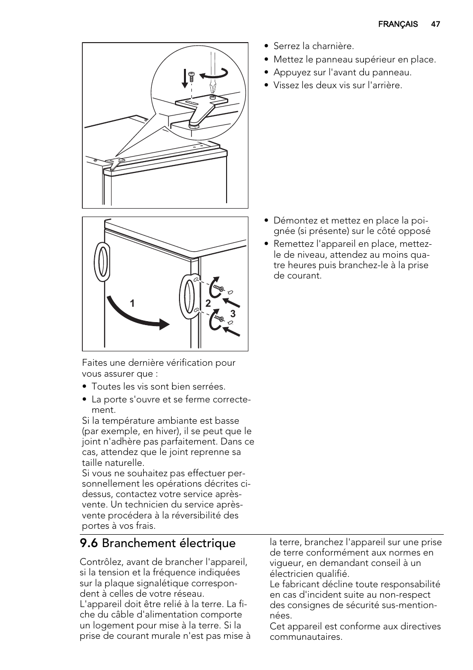6 branchement électrique | AEG S32500KSS1 User Manual | Page 47 / 68