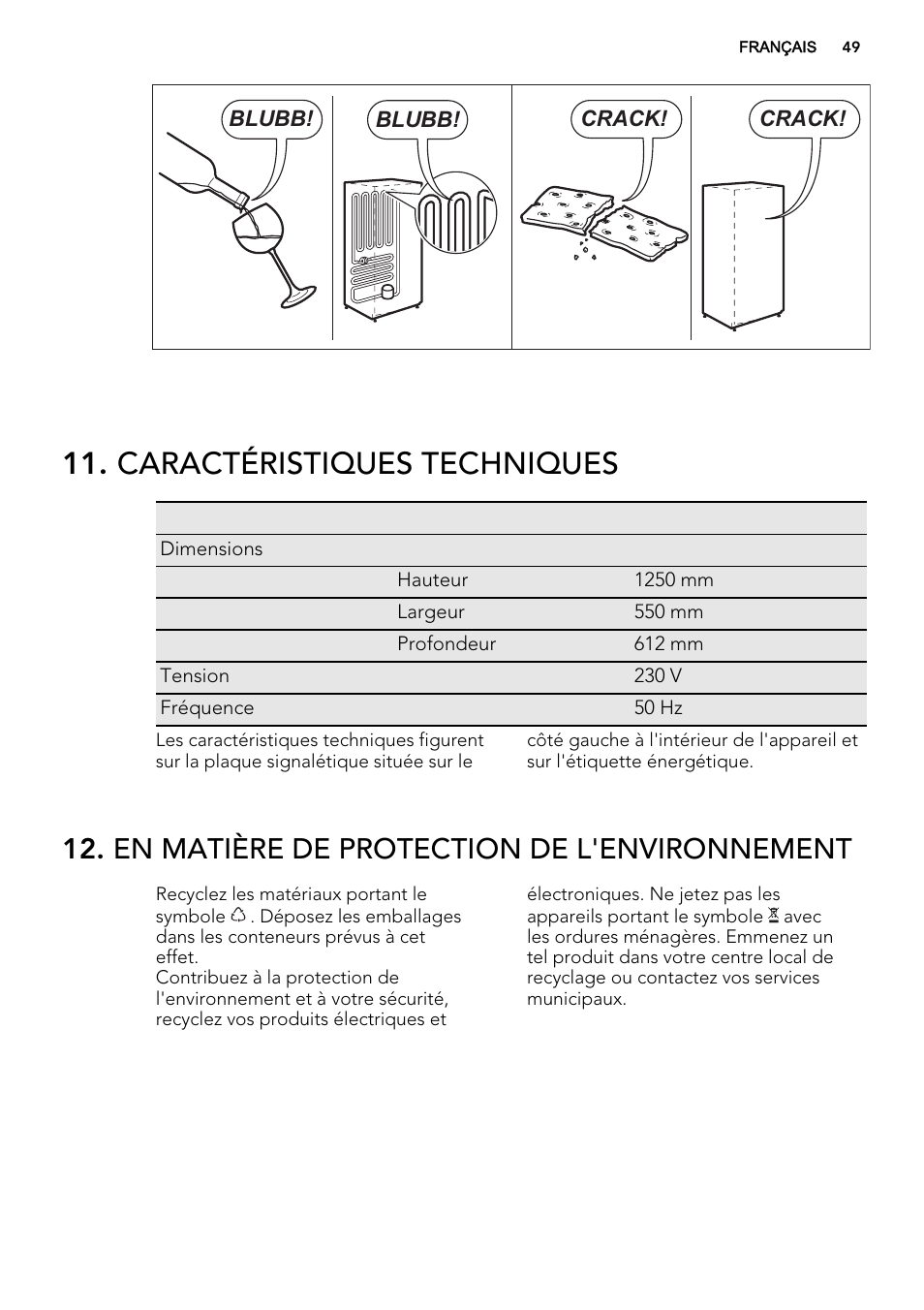 Caractéristiques techniques, En matière de protection de l'environnement | AEG S32500KSS1 User Manual | Page 49 / 68