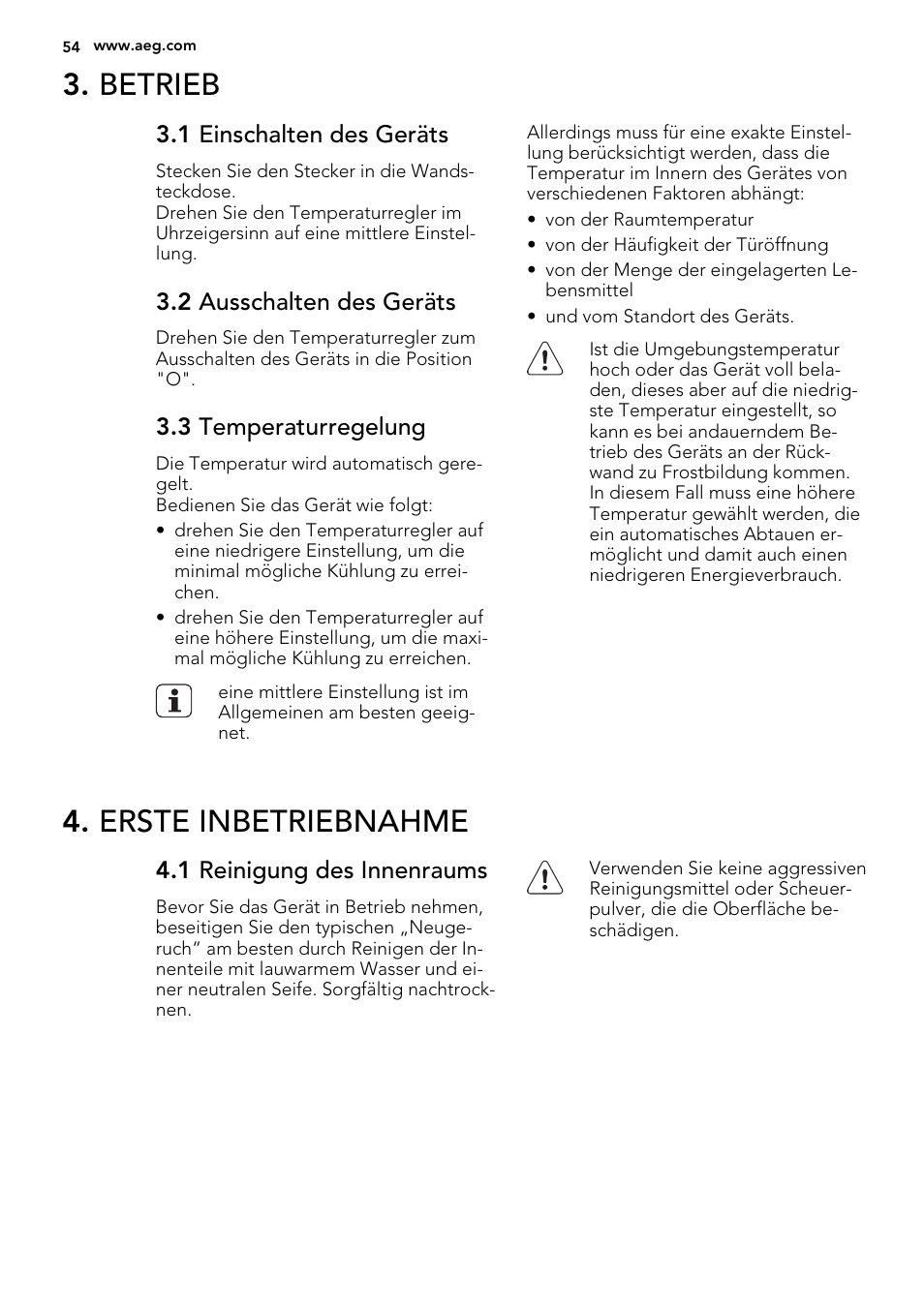 Betrieb, Erste inbetriebnahme | AEG S32500KSS1 User Manual | Page 54 / 68