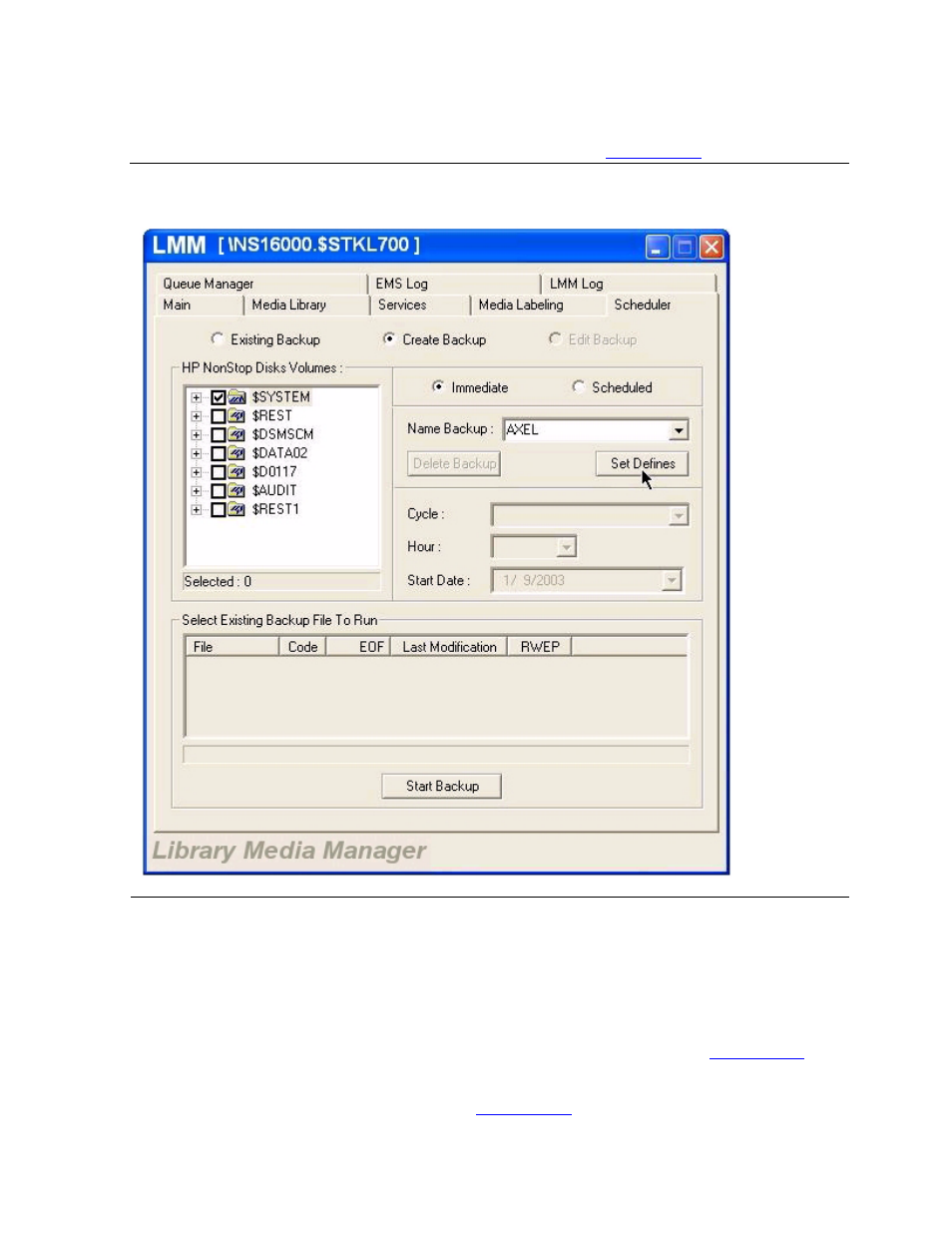 Figure 5-16, Create immediate backup, Create an immediate backup | HP Integrity NonStop H-Series User Manual | Page 106 / 236