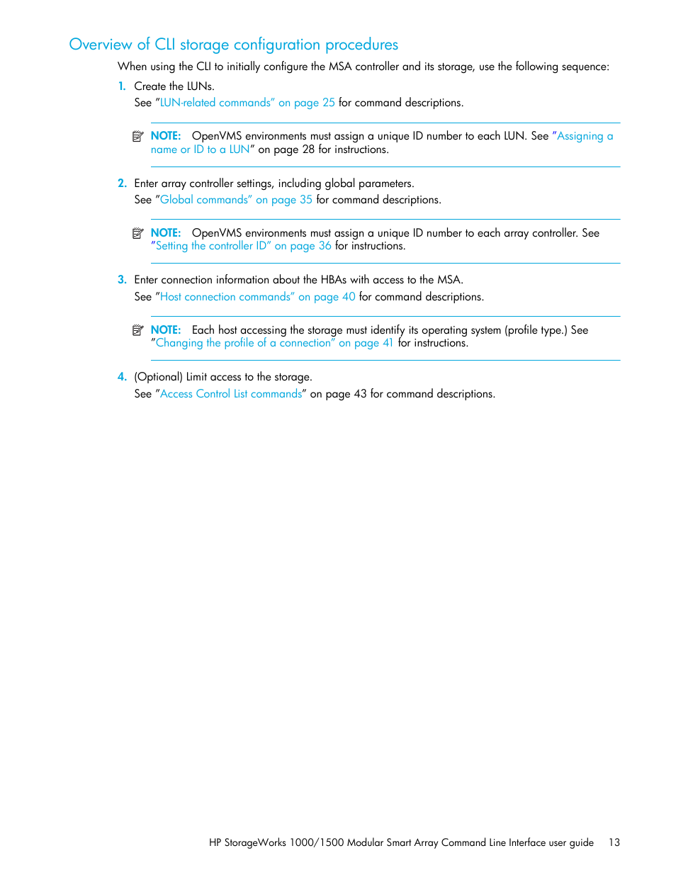 Overview of cli storage configuration procedures | HP StorageWorks 1000 Modular Smart Array User Manual | Page 13 / 52