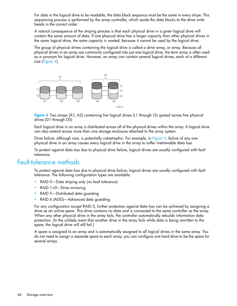 Fault-tolerance methods, Drives (d1 through d5) | HP StorageWorks 1000 Modular Smart Array User Manual | Page 46 / 52