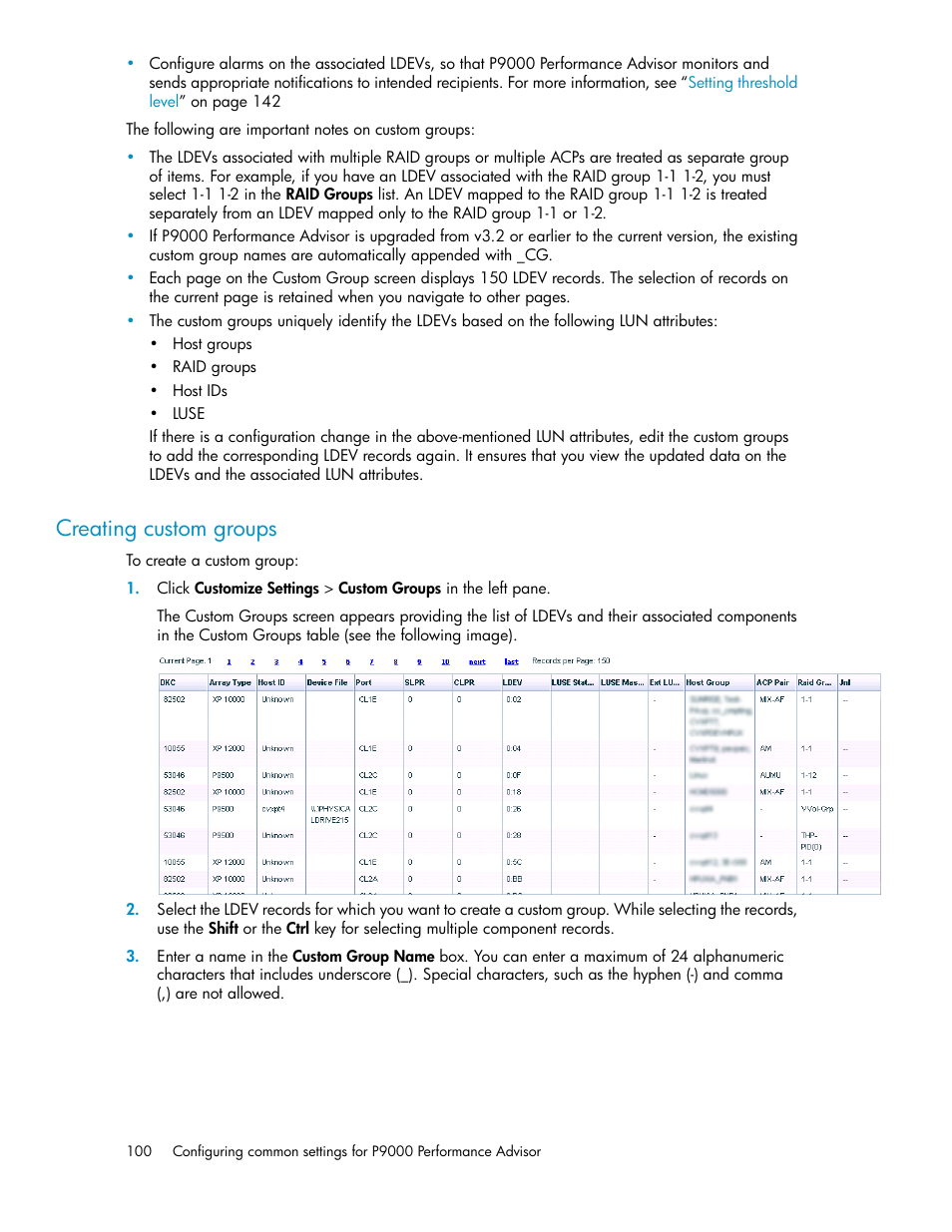 Creating custom groups | HP XP P9000 Performance Advisor Software User Manual | Page 100 / 476