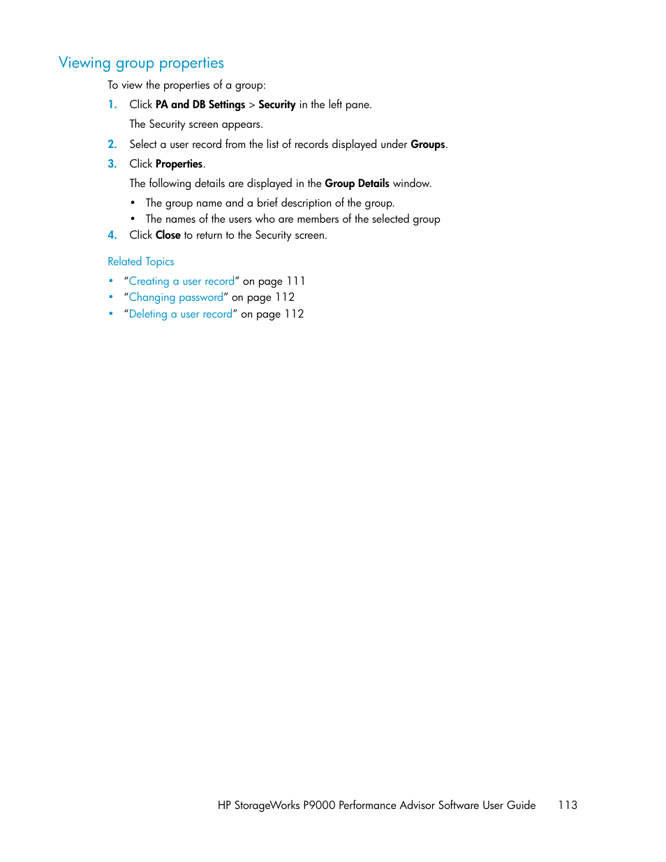 Viewing group properties | HP XP P9000 Performance Advisor Software User Manual | Page 113 / 476
