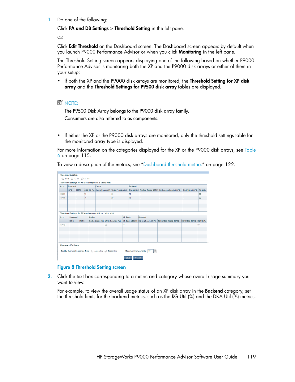 Threshold setting screen | HP XP P9000 Performance Advisor Software User Manual | Page 119 / 476