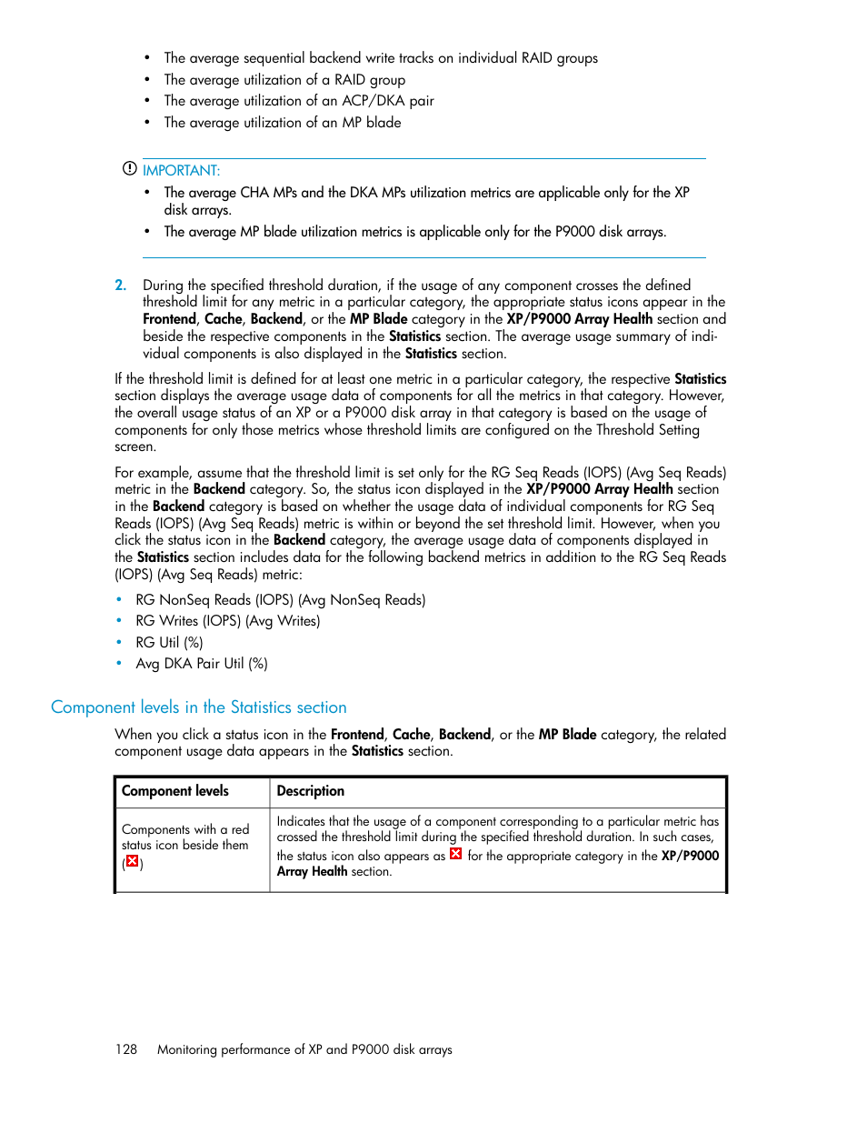 Component levels in the statistics section | HP XP P9000 Performance Advisor Software User Manual | Page 128 / 476