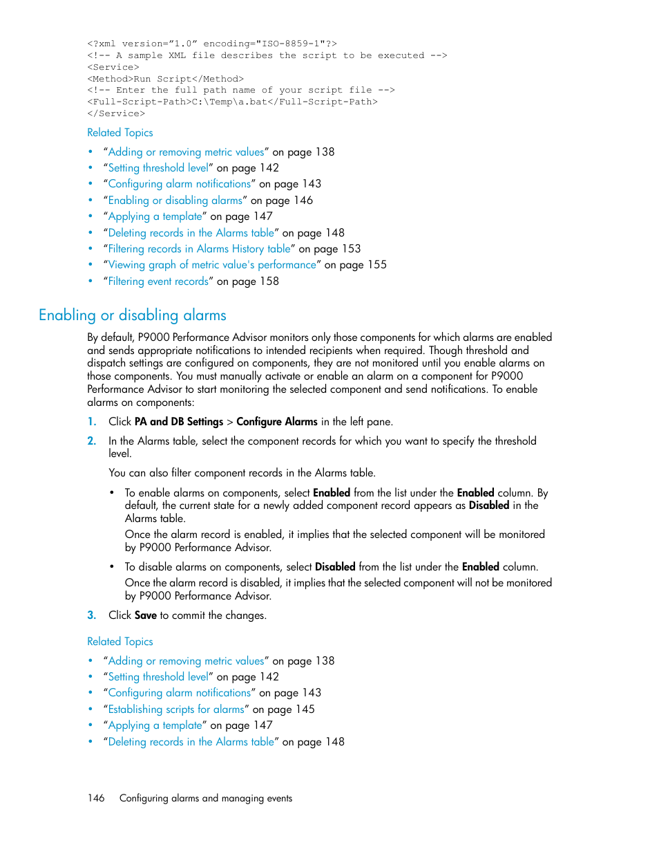 Enabling or disabling alarms | HP XP P9000 Performance Advisor Software User Manual | Page 146 / 476