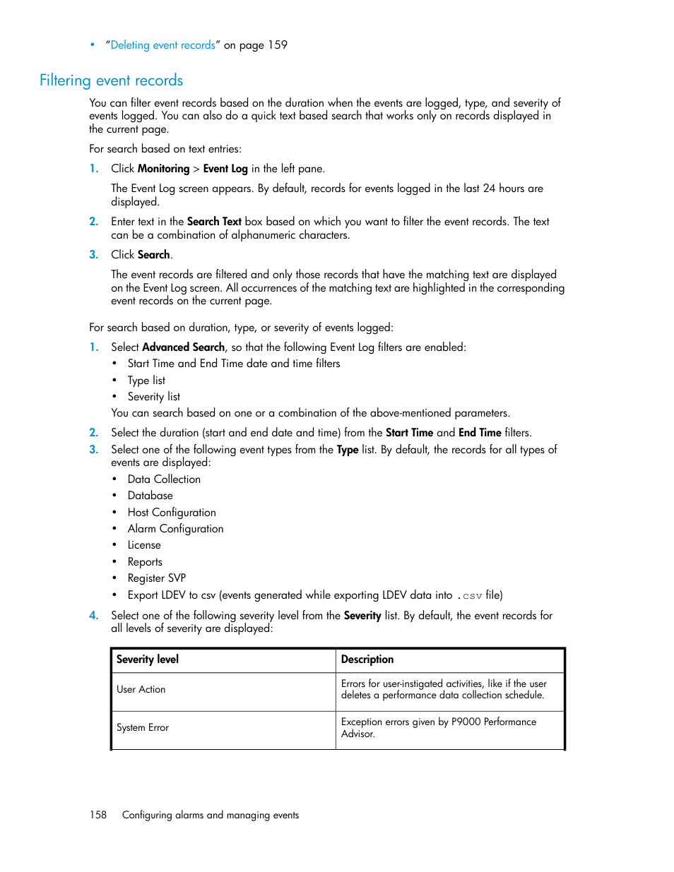 Filtering event records | HP XP P9000 Performance Advisor Software User Manual | Page 158 / 476