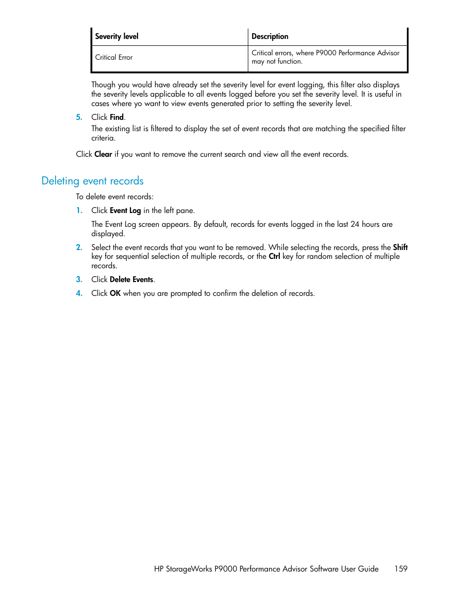 Deleting event records | HP XP P9000 Performance Advisor Software User Manual | Page 159 / 476