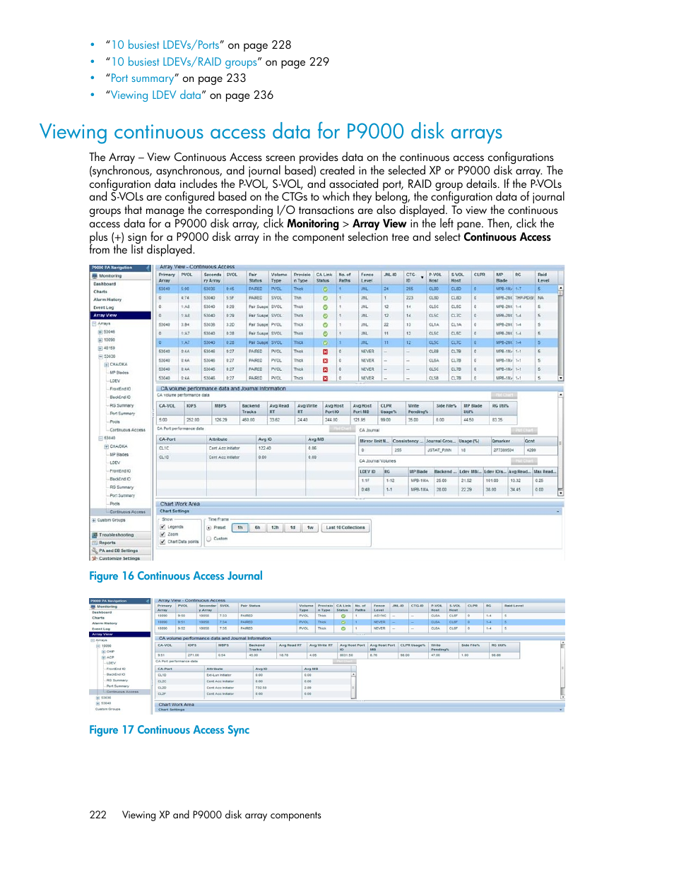 Continuous access journal, Continuous access sync | HP XP P9000 Performance Advisor Software User Manual | Page 222 / 476