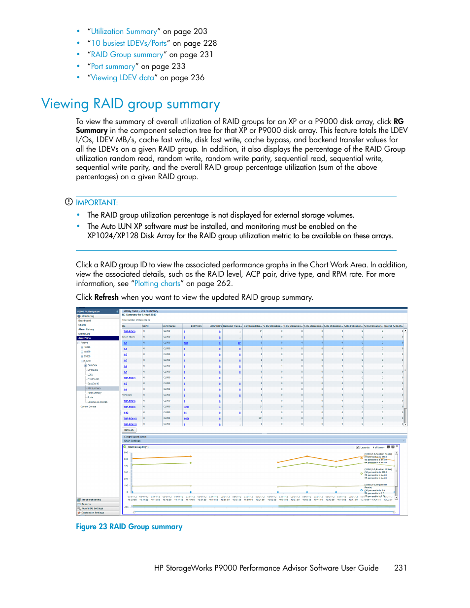 Viewing raid group summary, Raid group summary, Raid group sum | Mary | HP XP P9000 Performance Advisor Software User Manual | Page 231 / 476