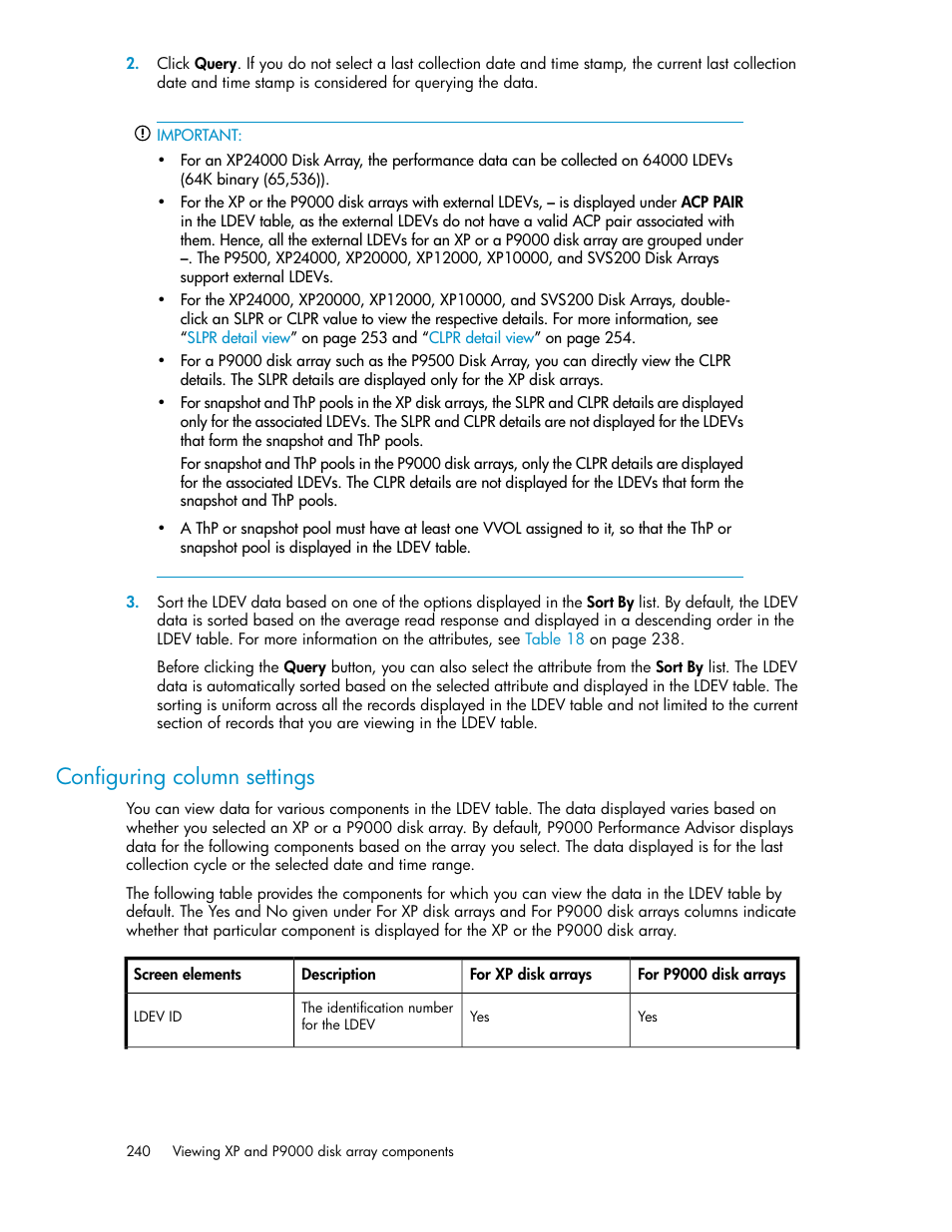 Configuring column settings | HP XP P9000 Performance Advisor Software User Manual | Page 240 / 476