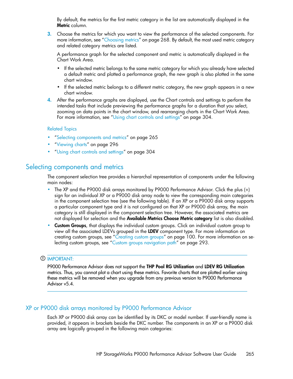 Selecting components and metrics, Selecting, Components and metrics | Selecting components and met, Rics | HP XP P9000 Performance Advisor Software User Manual | Page 265 / 476