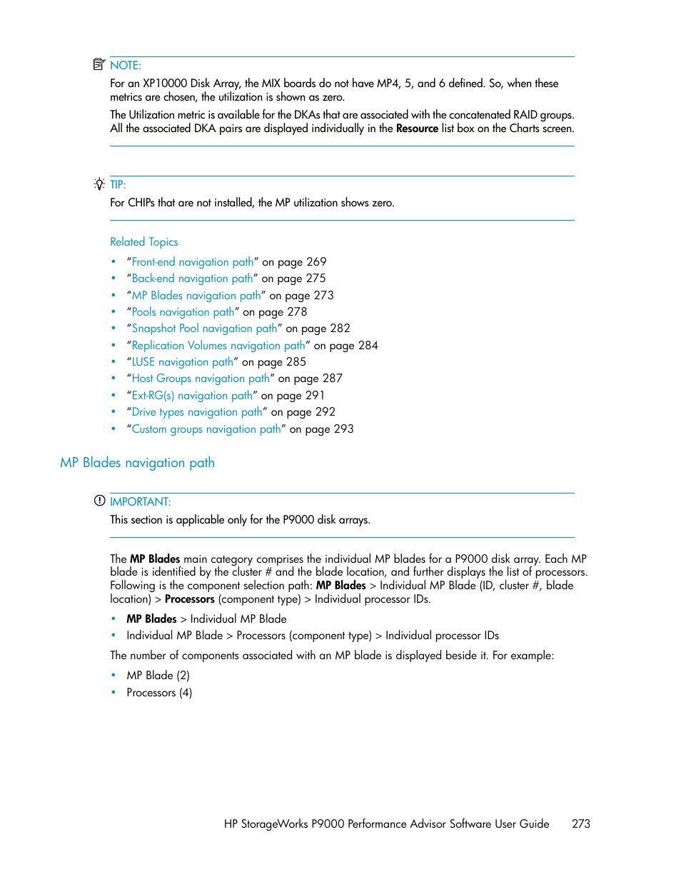 Mp blades navigation path, Mp blades navigation, Path | HP XP P9000 Performance Advisor Software User Manual | Page 273 / 476