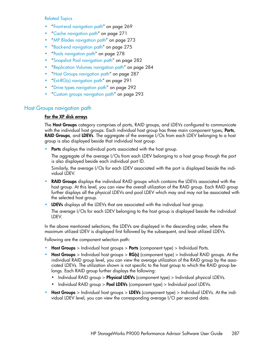 Host groups navigation path, Host, Groups navigation path | HP XP P9000 Performance Advisor Software User Manual | Page 287 / 476