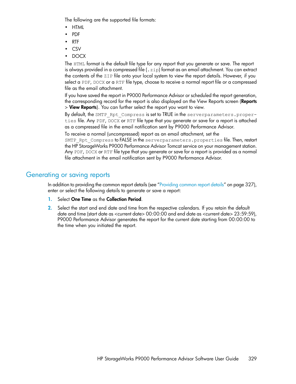 Generating or saving reports | HP XP P9000 Performance Advisor Software User Manual | Page 329 / 476