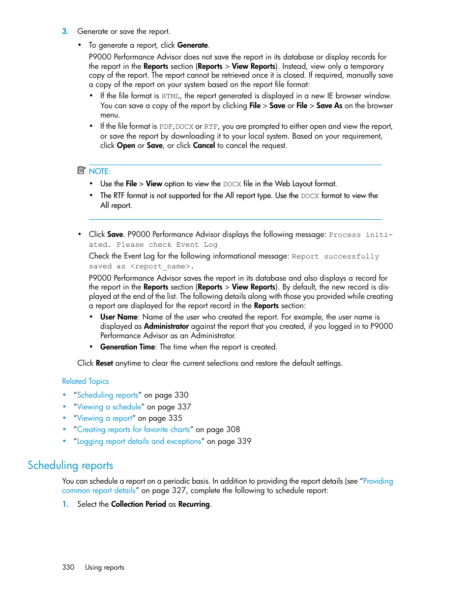 Scheduling reports | HP XP P9000 Performance Advisor Software User Manual | Page 330 / 476