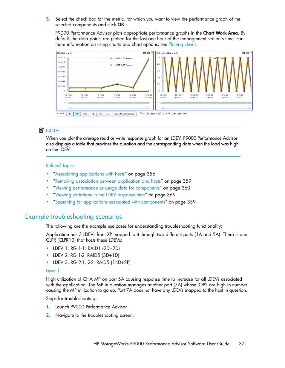 Example troubleshooting scenarios | HP XP P9000 Performance Advisor Software User Manual | Page 371 / 476