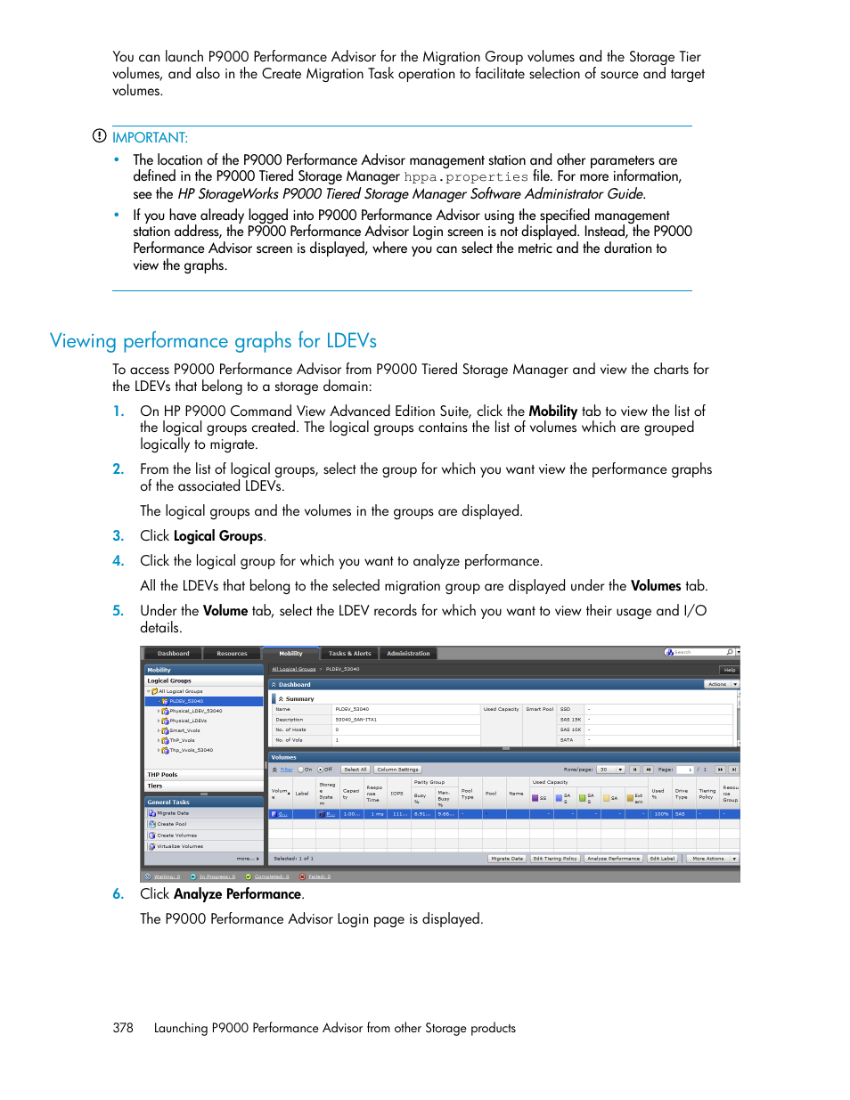 Viewing performance graphs for ldevs | HP XP P9000 Performance Advisor Software User Manual | Page 378 / 476