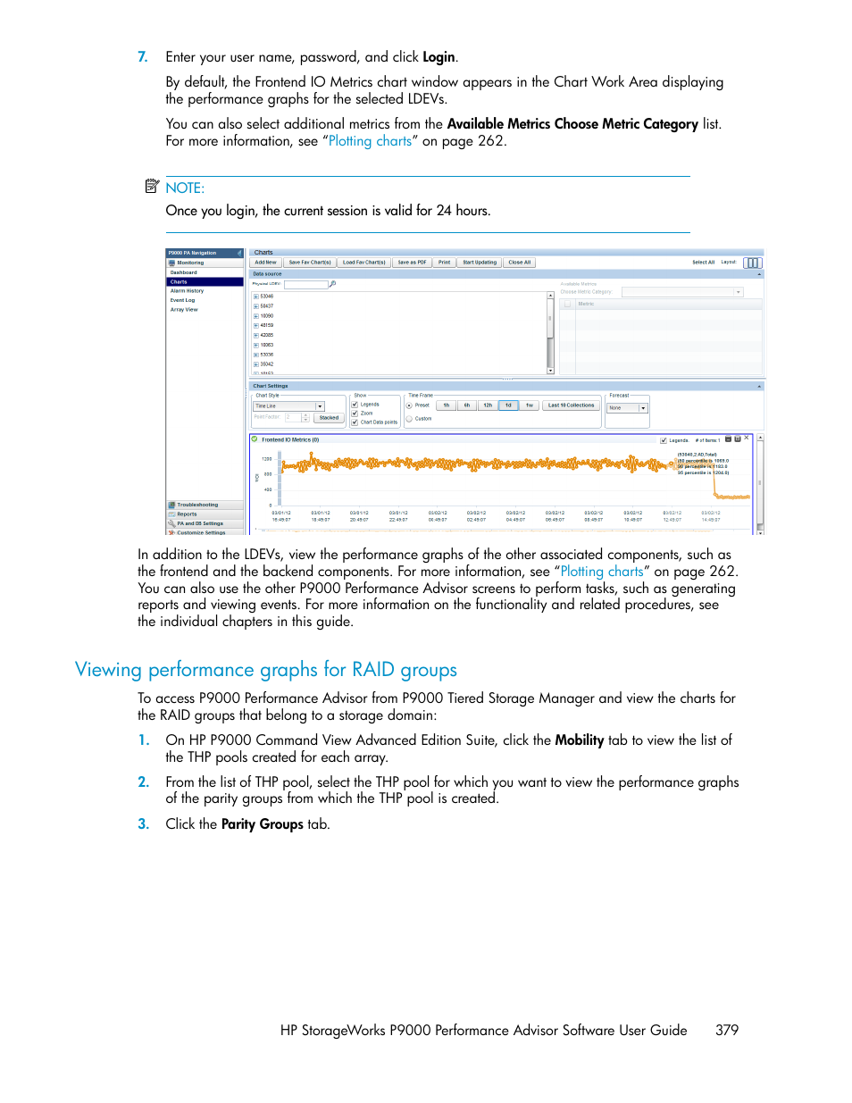 Viewing performance graphs for raid groups | HP XP P9000 Performance Advisor Software User Manual | Page 379 / 476