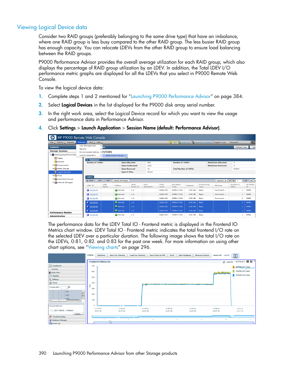 Viewing logical device data | HP XP P9000 Performance Advisor Software User Manual | Page 390 / 476