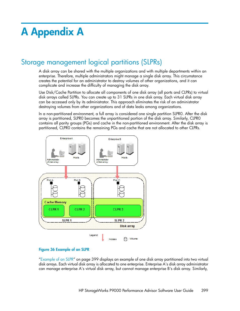 A appendix a, Storage management logical partitions (slprs), Example of an slpr | HP XP P9000 Performance Advisor Software User Manual | Page 399 / 476