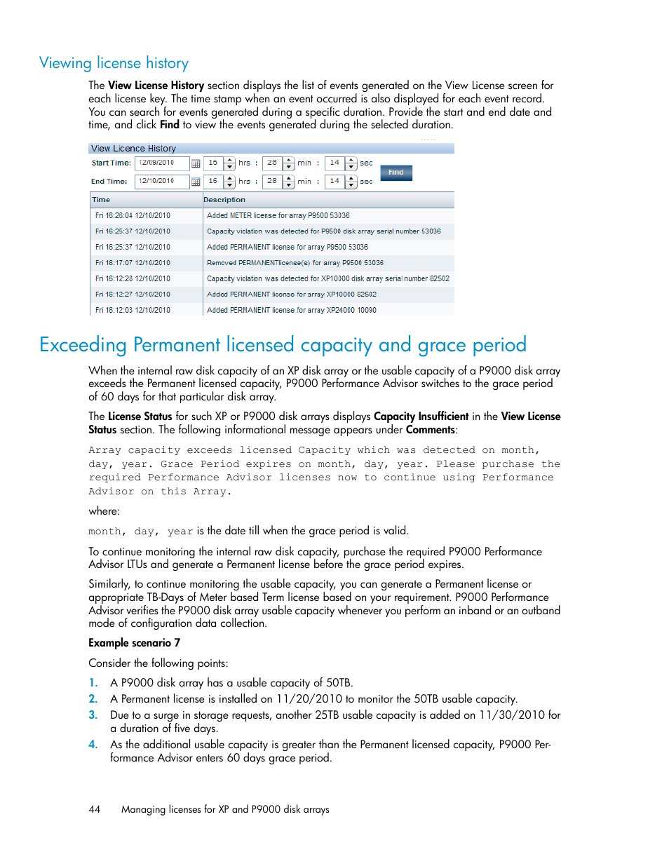 Viewing license history | HP XP P9000 Performance Advisor Software User Manual | Page 44 / 476
